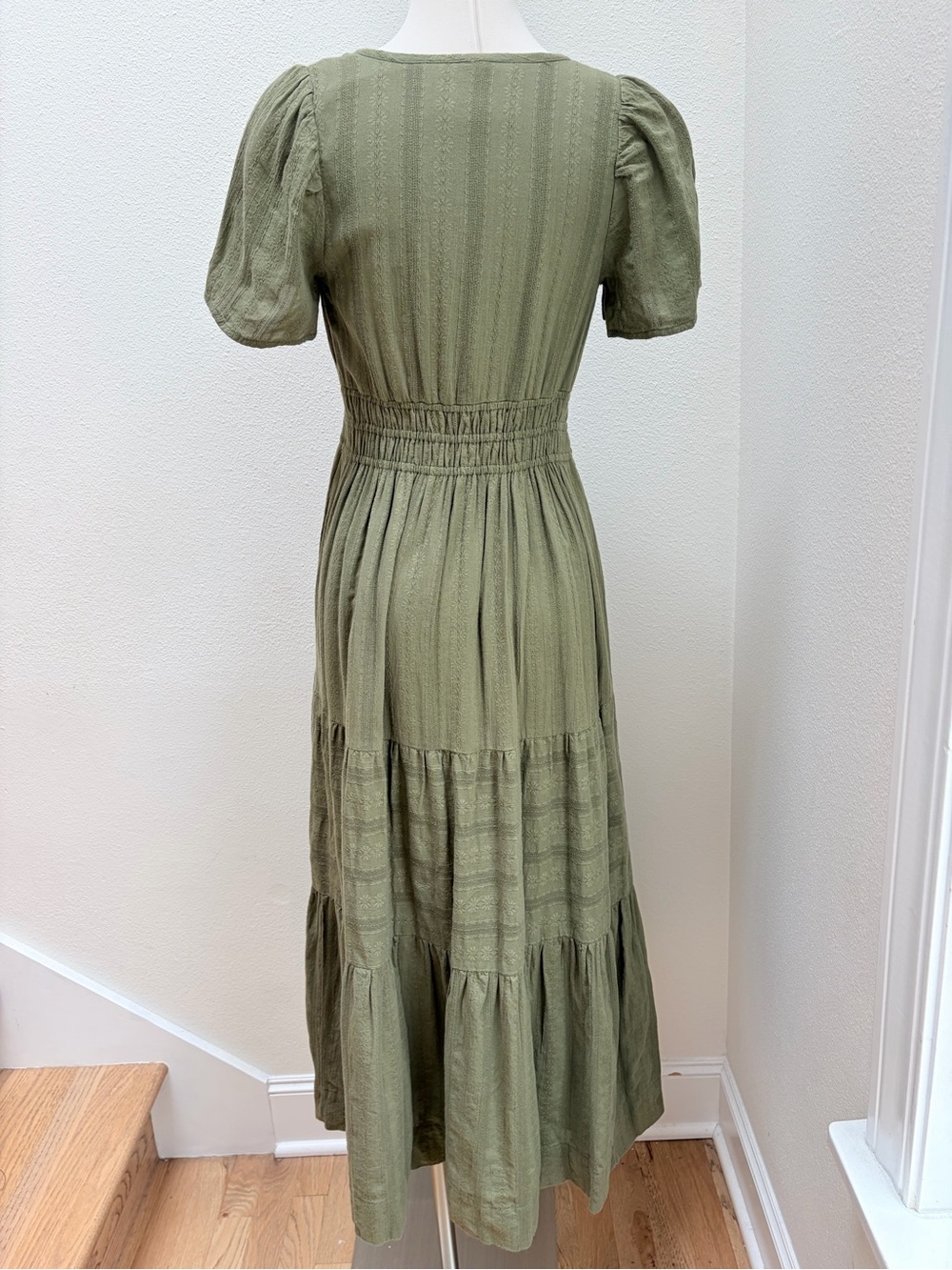 Anthropologie Somerset Maxi Dress Smocked Textured Cotton Olive Green Size Xs - Picture 11 of 15